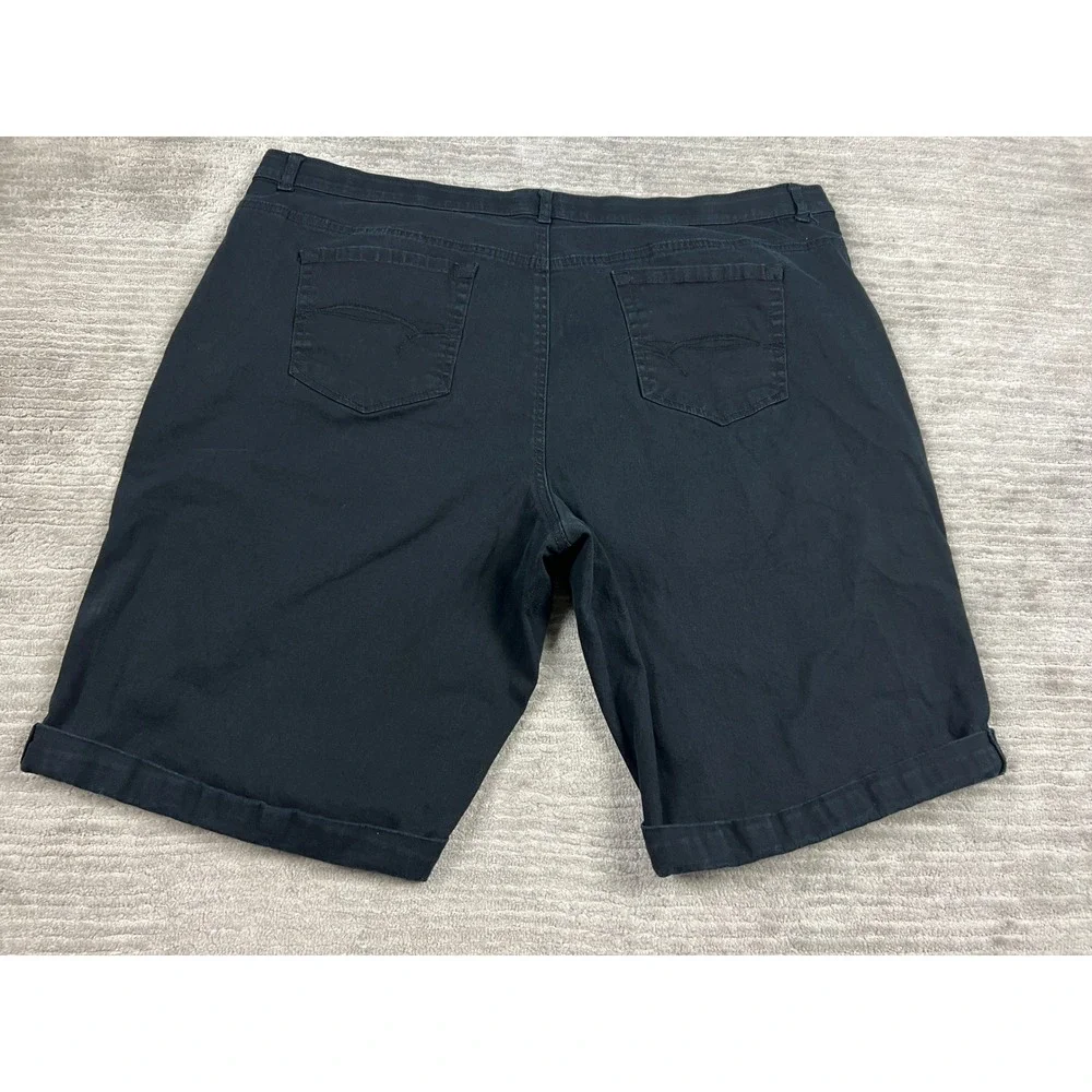 Faded Glory‎ Denim Shorts Womens 26W Black Bermuda Stretch Cuffed Mid Rise